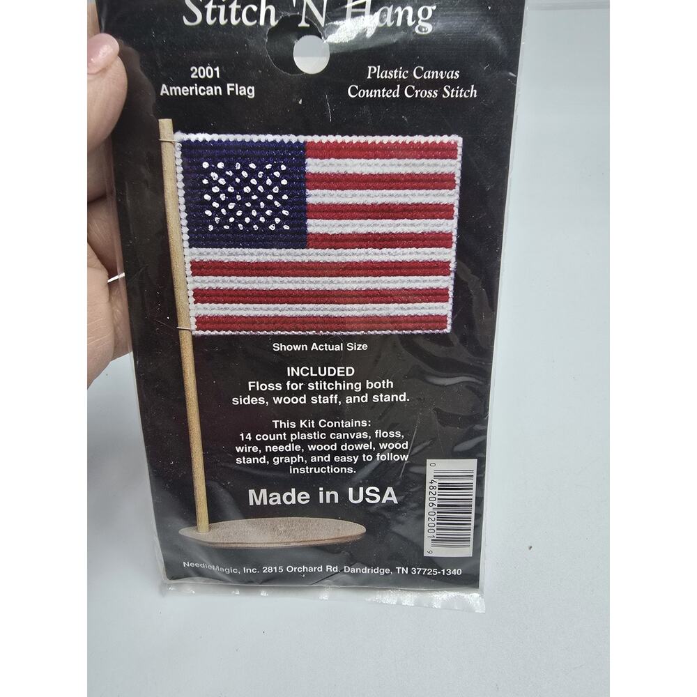 Counted Cross Stitch Kit 2001 American Flag Stitch N Hang NMI NOS Plastic Canvas